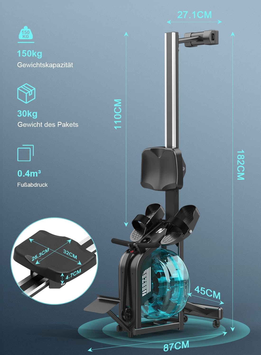 NEEZEE Wasserrudergerät: Bluetooth-Monitor, Tablet-Halterung, 150 kg Kapazität ✨