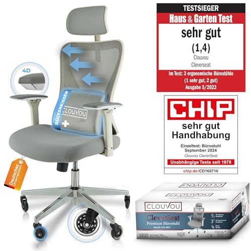 CLOUVOU PowerSeat Testsieger Ergonomischer Bürostuhl – Voll Anpassbar, Gaming, 200 kg