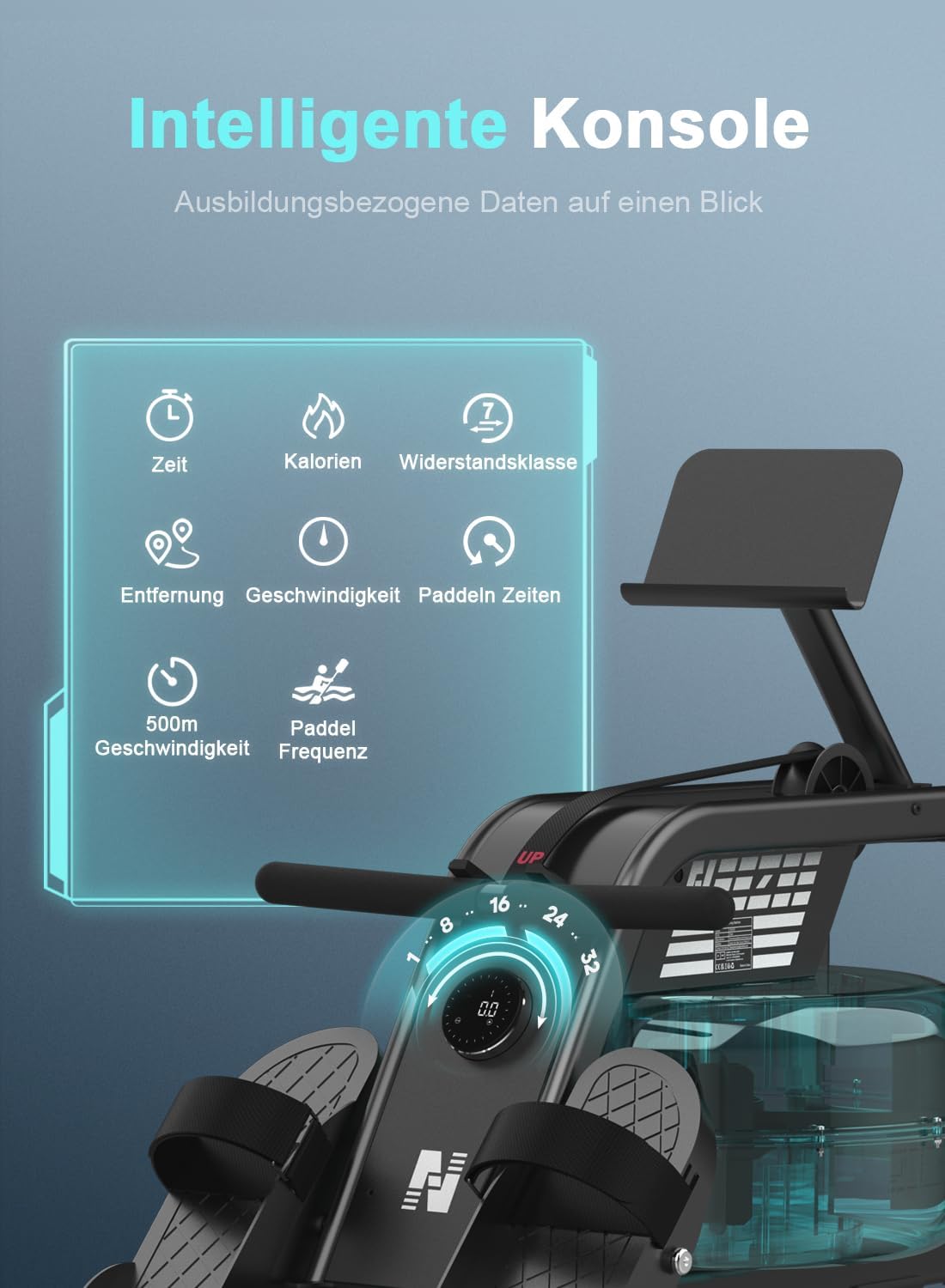 NEEZEE Wasserrudergerät: Bluetooth-Monitor, Tablet-Halterung, 150 kg Kapazität ✨