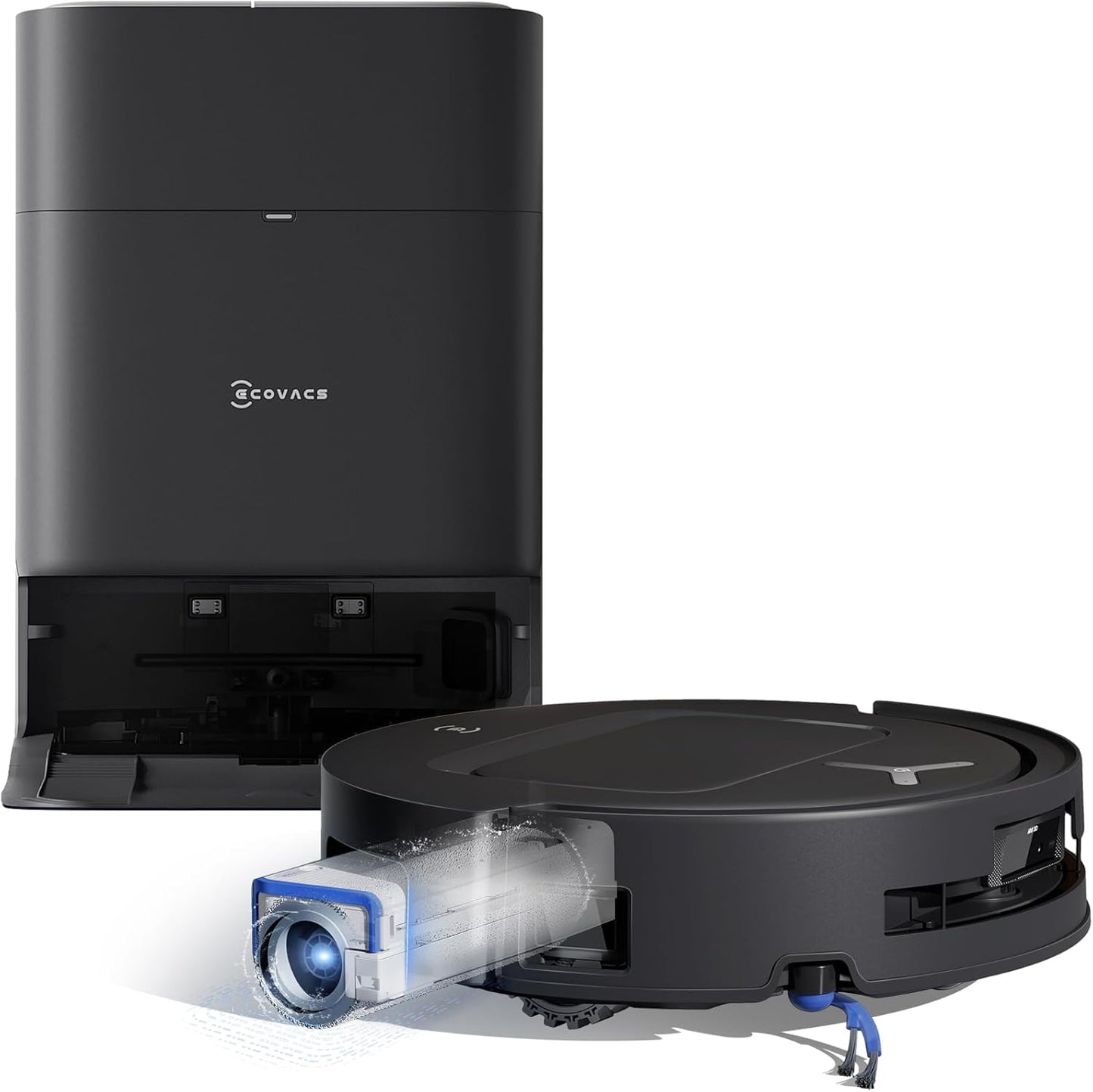ECOVACS Deebot T80 Omni Robot Vacuum Cleaner with Mop Function, 18,000 Pa, OZMO Roller Mop Roller with Continuous Fresh Water Self-Cleaning, ZeroTangle 3.0, Mop Wash with 40-75°C Hot Water, Black