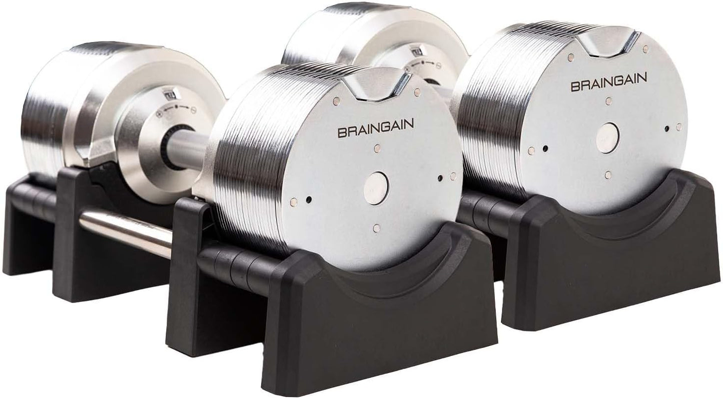 BRAINGAIN Verstellbare Hanteln: Chrom/Schwarz fürs Heimtraining-1