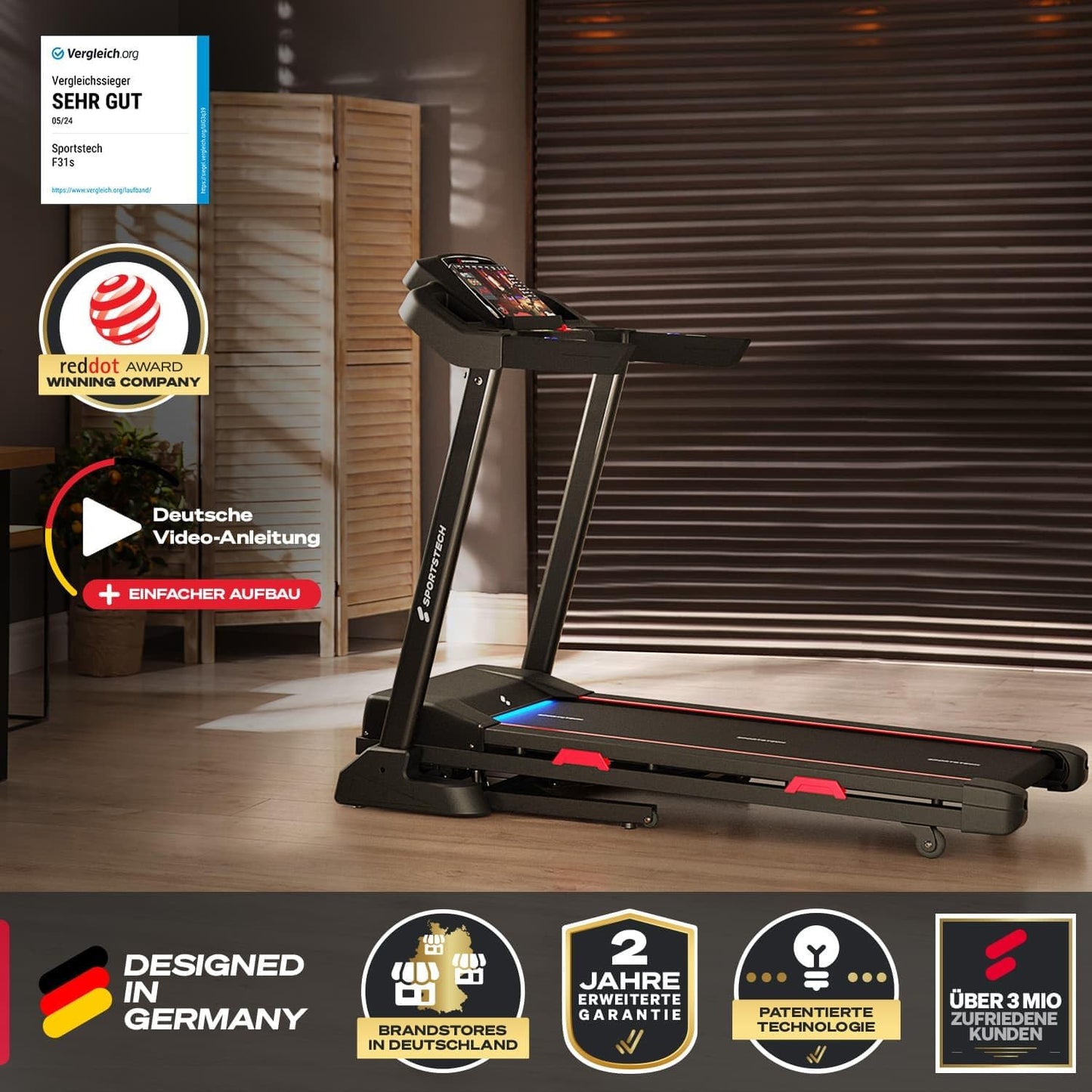 Sportstech F31s: Klappbares Laufband für Zuhause mit App, Bluetooth & LED ✨