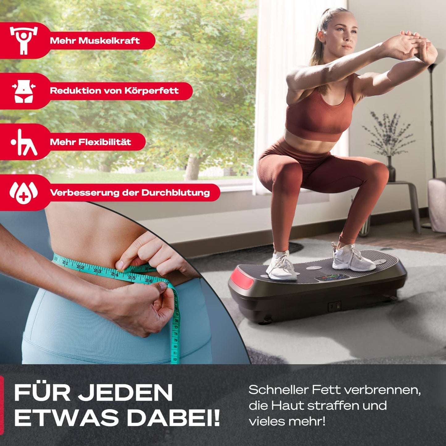 Sportstech VP400: 4D Vibrationsplatte mit Smart‑LED und Trainingsbändern ✨
