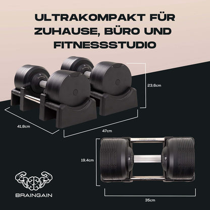 BRAINGAIN Verstellbare Hanteln: Chrom/Schwarz, Krafttraining für Zuhause u