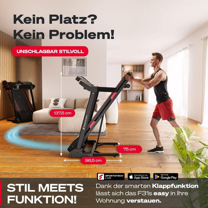 Sportstech F31s: Klappbares Laufband für Zuhause mit App, Bluetooth & LED ✨
