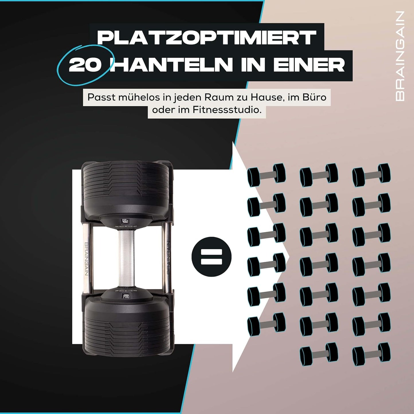 BRAINGAIN Verstellbare Hanteln: Chrom/Schwarz, Krafttraining für Zuhause u