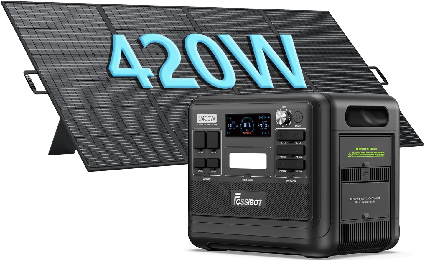 FOSSiBOT F2400 Solargenerator 2048Wh, 400W Solar, 2400W AC, Schnellladung