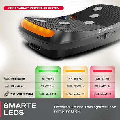 Sportstech VP400: 4D Vibrationsplatte mit Smart‑LED und Trainingsbändern ✨