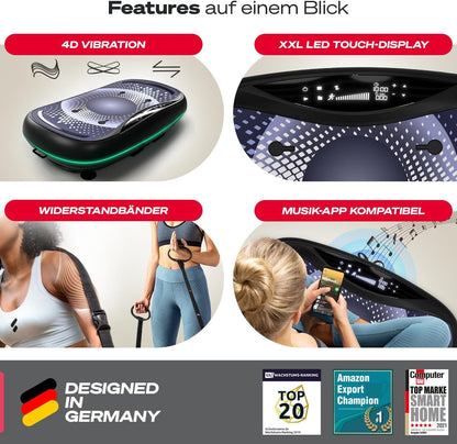 Sportstech 4D Vibrationsplatte: Smart LED, Bluetooth, Fitness & Yoga ✨