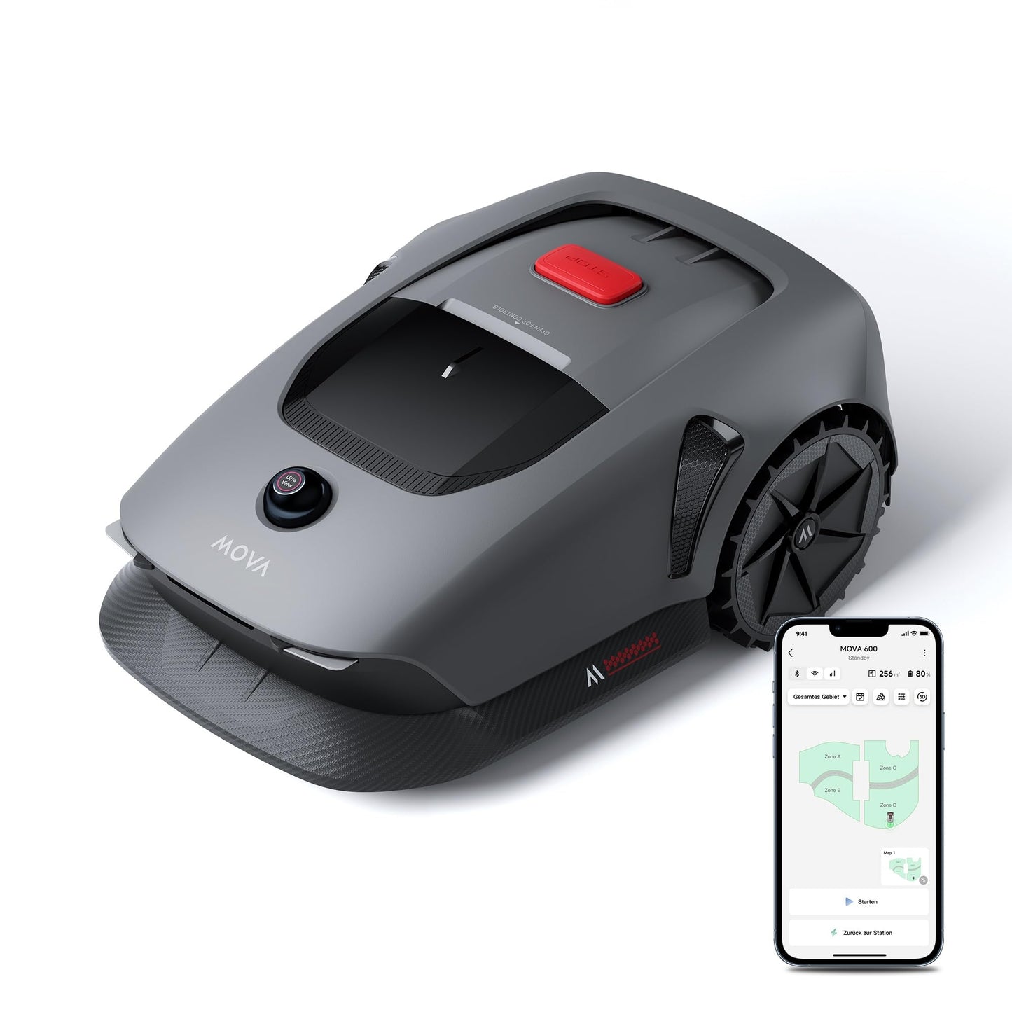 MOVA 1000, Mähroboter 3D-LiDAR kabellose Einrichtung & genaue Kartierung bis 1.000 m², Smarte Hindernisvermeidung, App-Steuerung, Verbesserte Geländeräder, U-förmiges Schneiden, Schnelles Laden