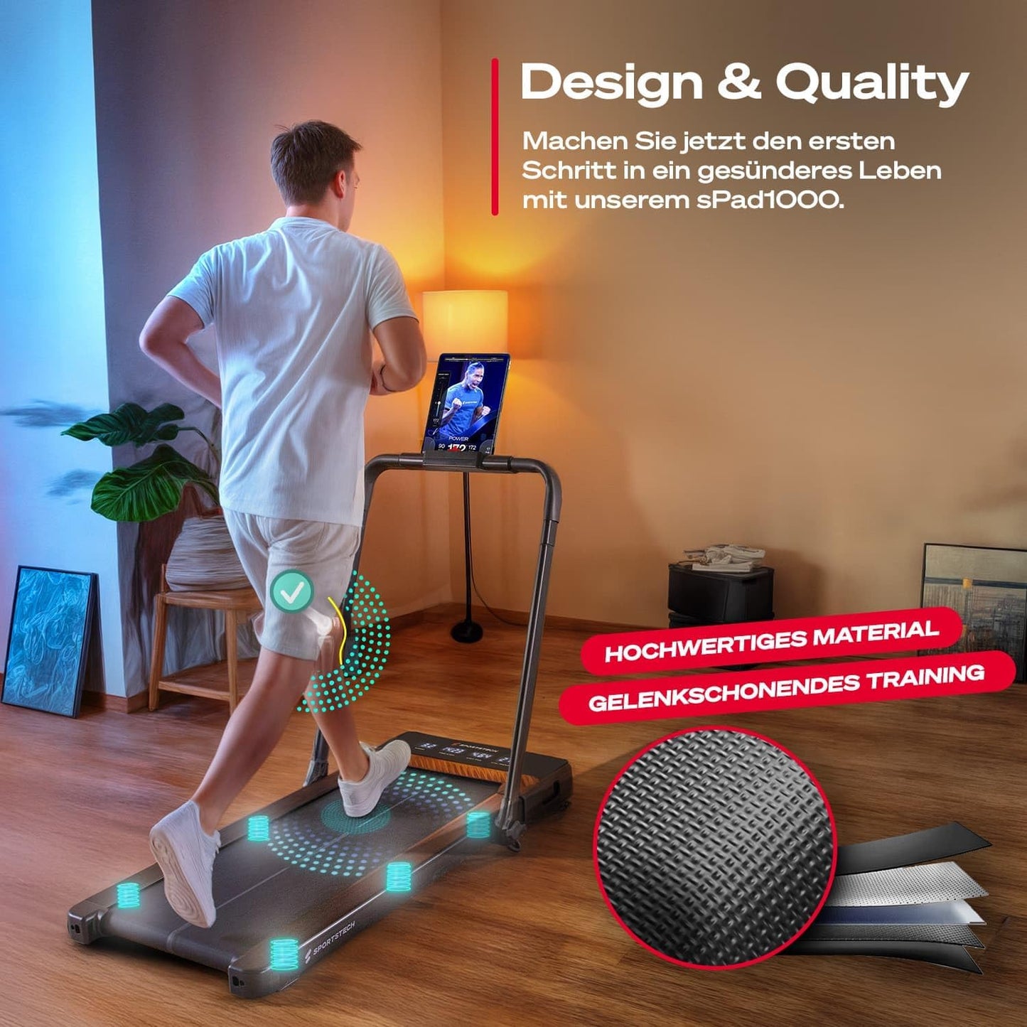 Sportstech sPad500 Laufband: Faltbar mit Steigung für Zuhauset