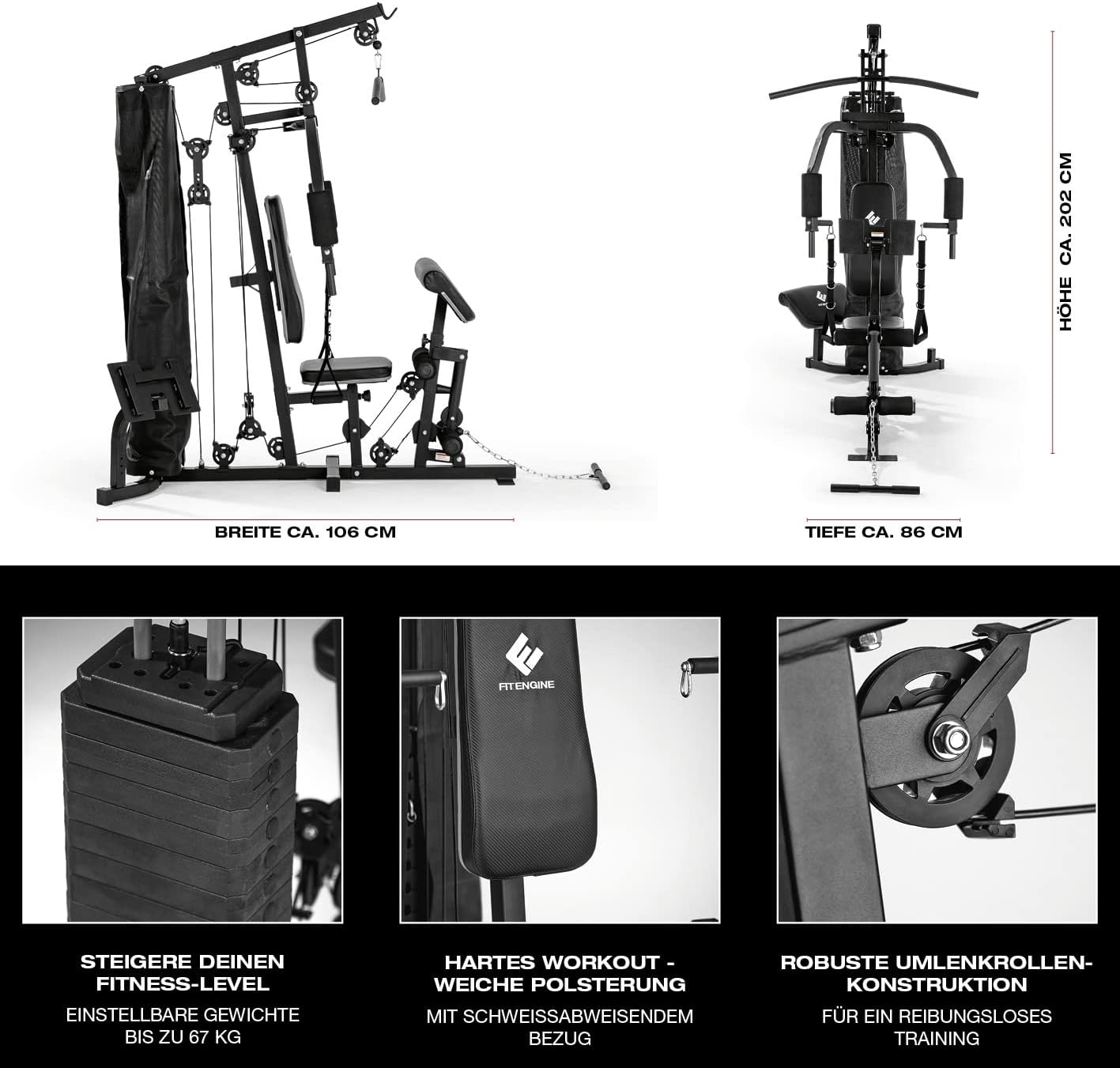 FitEngine Kraftstation: Komplettes Home Gym mit 67 kg Gewichten ✨