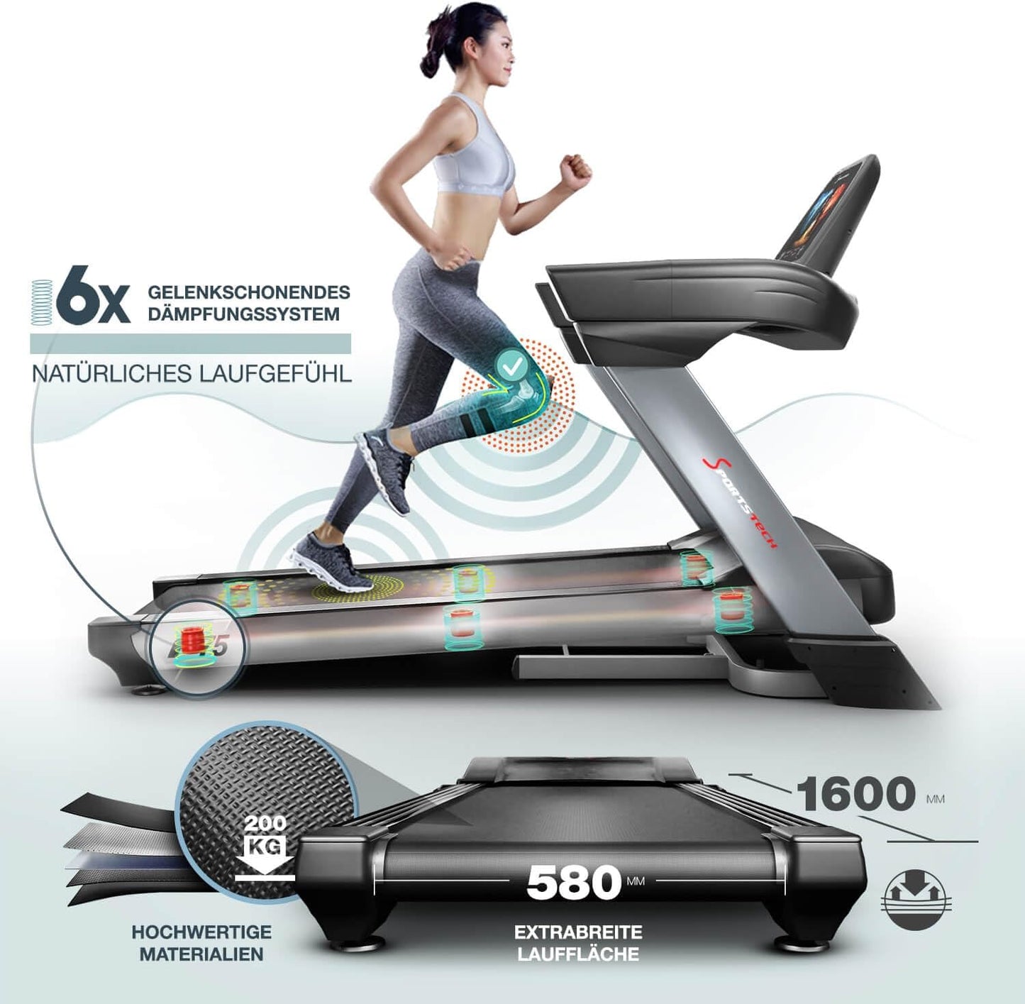 Sportstech F75: Profi-Laufband, klappbar, 7 PS, Android ✨
