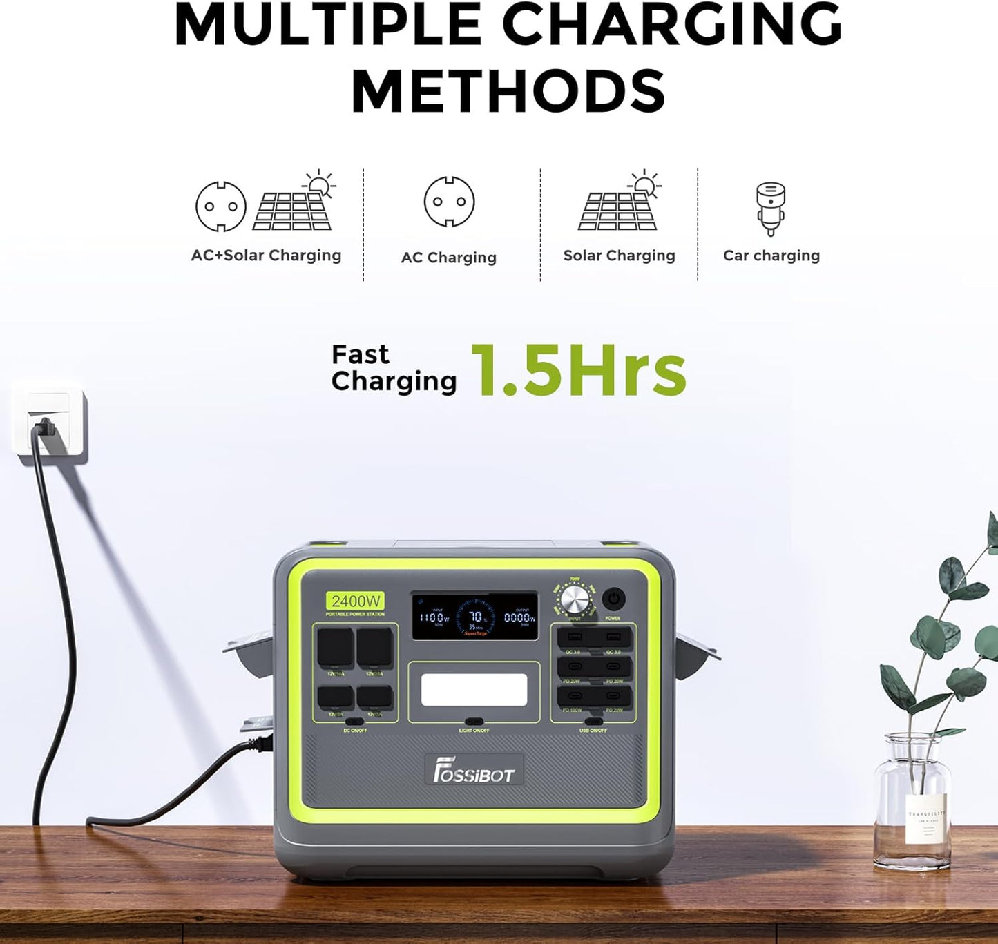 FOSSIBOT F2400 Powerstation 2400W (4800W Peak) mit 200W Solarpanel