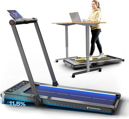 Sportstech Klappbares LED‑Laufband: Walking Pad mit Bluetooth‑App-i