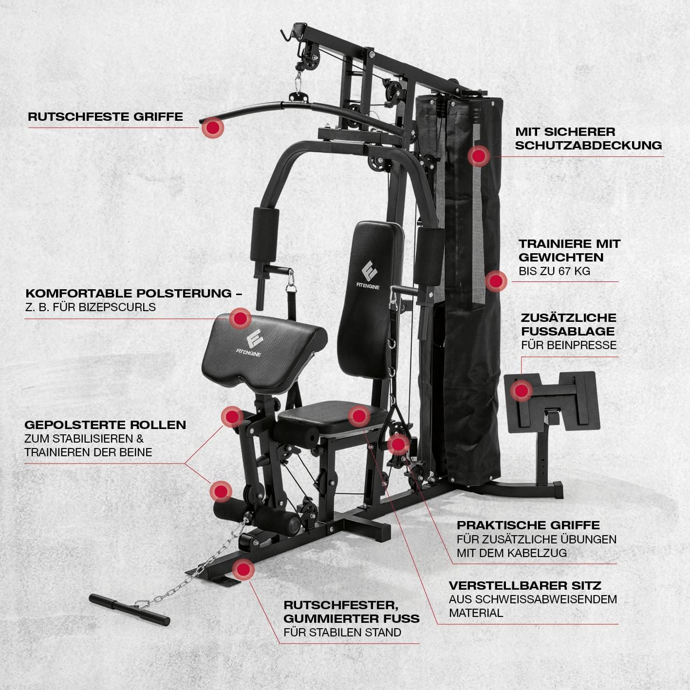 FitEngine Kraftstation: Komplettes Home Gym mit 67 kg Gewichten ✨