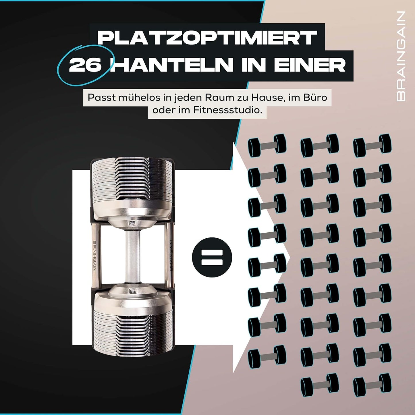 BRAINGAIN Verstellbare Hanteln: Chrom/Schwarz fürs Heimtraining-1