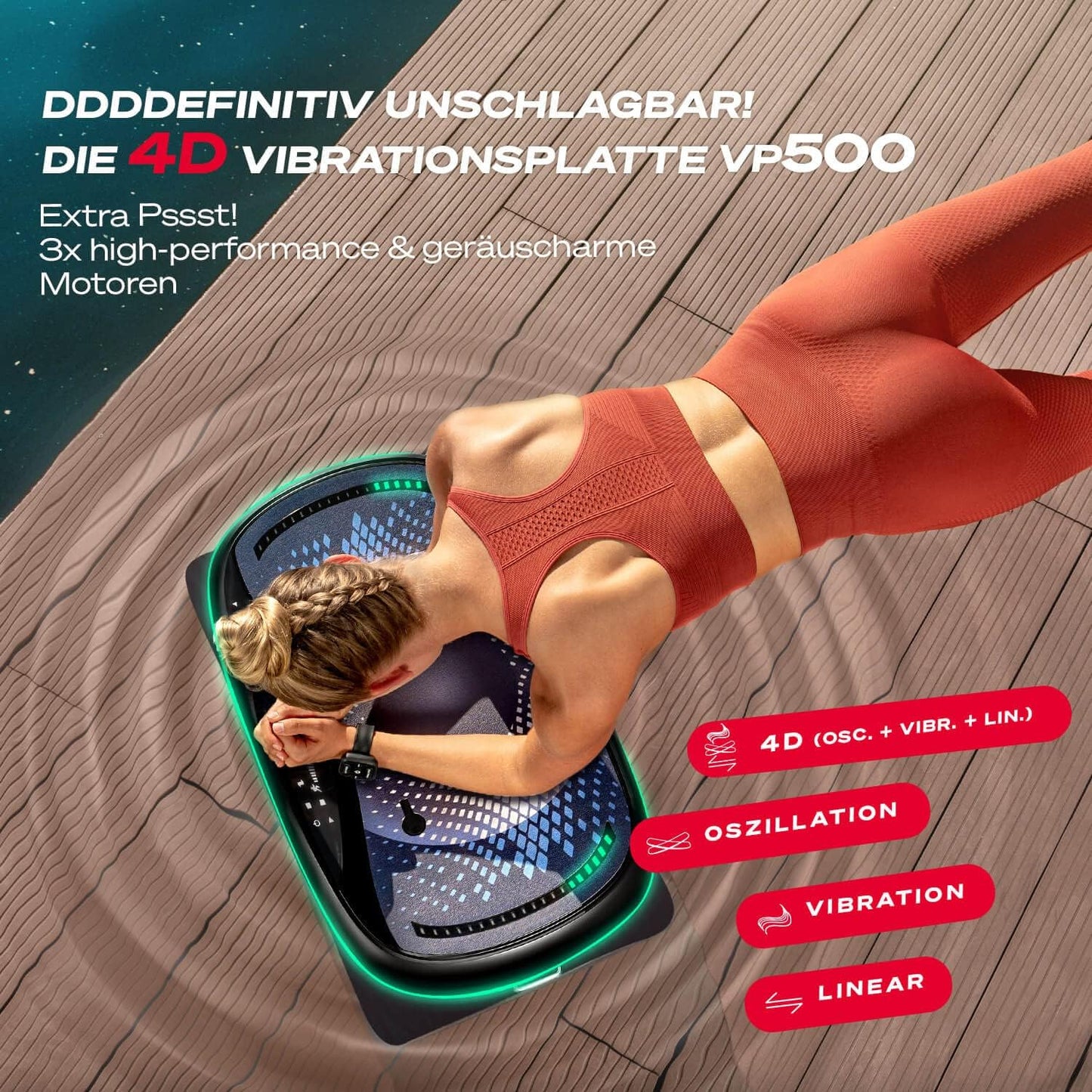 Sportstech 4D Vibrationsplatte: Smart LED, Bluetooth, Fitness & Yoga ✨