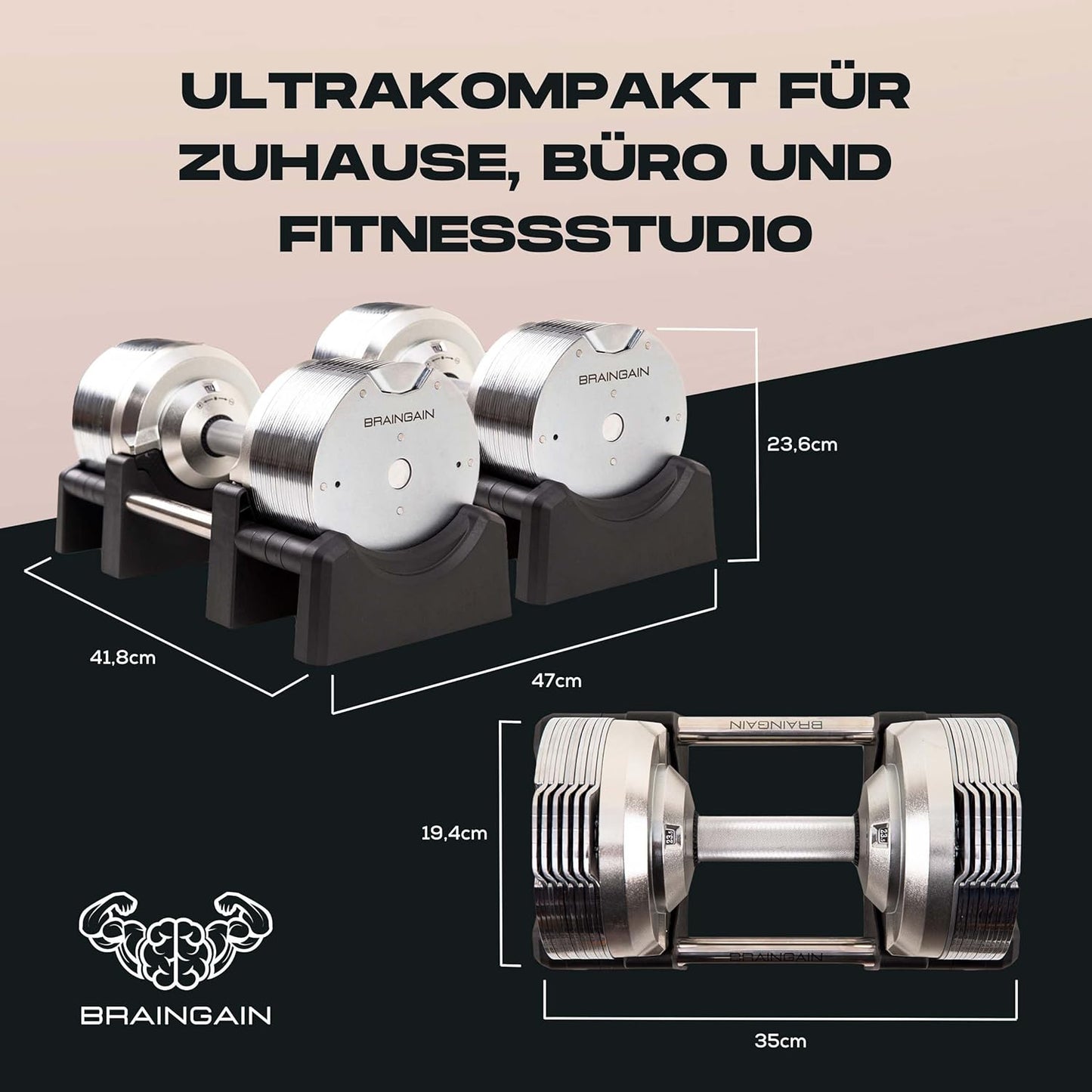 BRAINGAIN Verstellbare Hanteln: Chrom/Schwarz fürs Heimtraining-1
