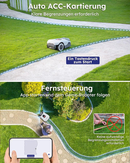 ANTHBOT Genie Mähroboter ohne Begrenzungskabel 3600 m², Full Band RTK + 4-Augen-Vision Roboter-Rasenmäher, 30+ Mehrzonen-Management, KI-Intelligente Hindernisvermeidung & Rasenpflege - Genie 3000