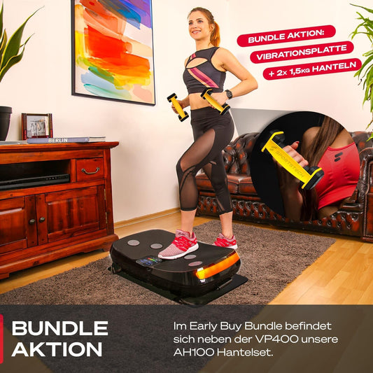 Sportstech VP400: 4D Vibrationsplatte mit Smart‑LED und Trainingsbändern ✨