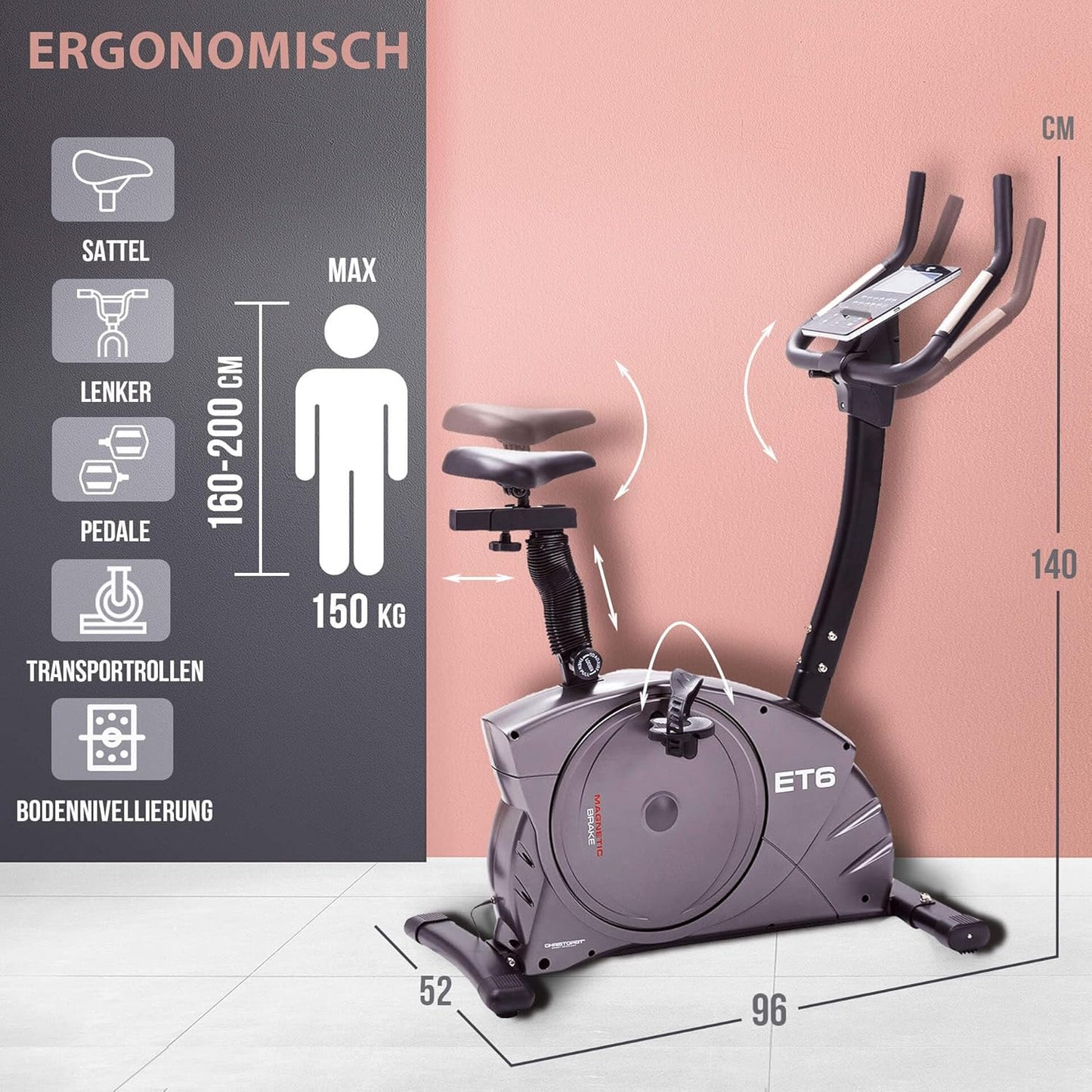 Christopeit ET 6: Ergometer mit 24 Stufen, 12 kg Bremssystem, 150 kg Traglast ✨